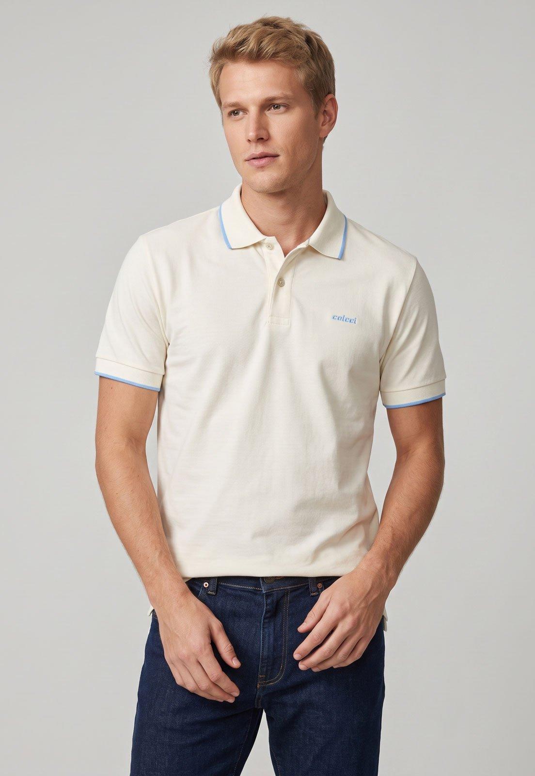 Polo Masculina Colcci Tradicional Friso Branca