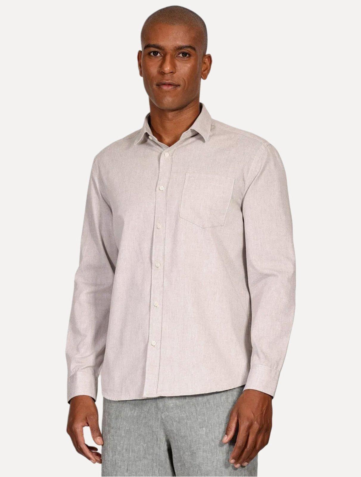 Camisa Aramis Masculina Regular Algodão Lotte Pocket Cáqui Mescla