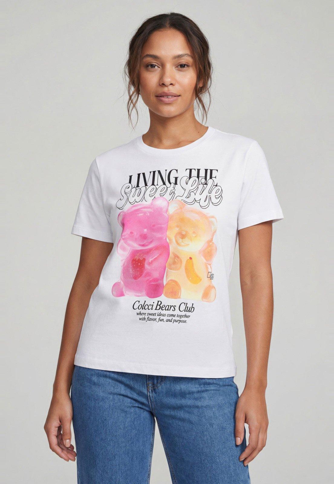 Camiseta Feminina Colcci Bears Club Branca