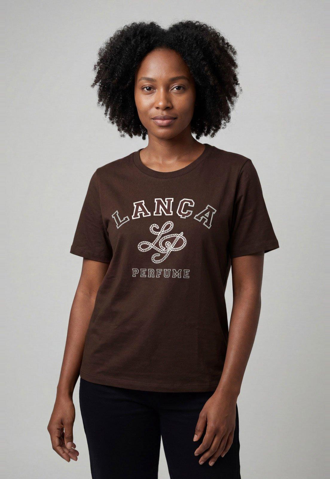Camiseta Feminina Lança Perfume Decote Redondo Marrom
