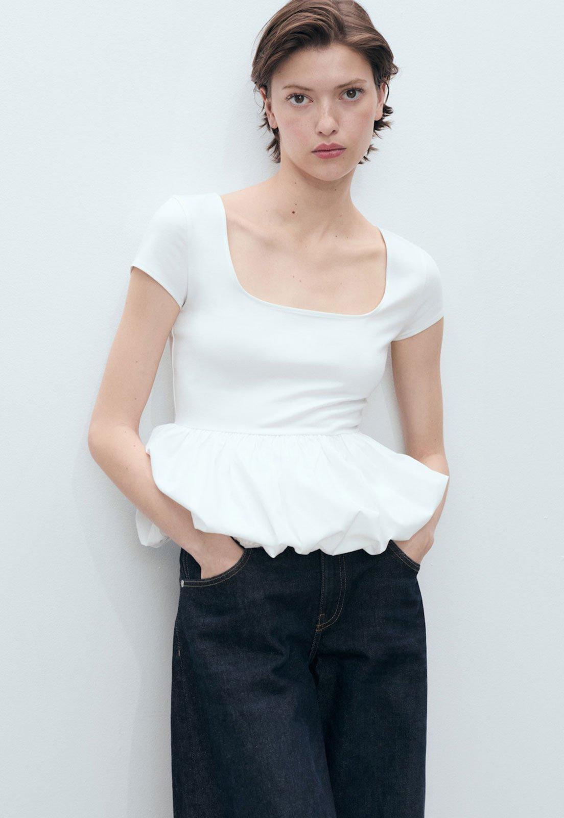 Blusa Mango Peplum Ariel Off-White