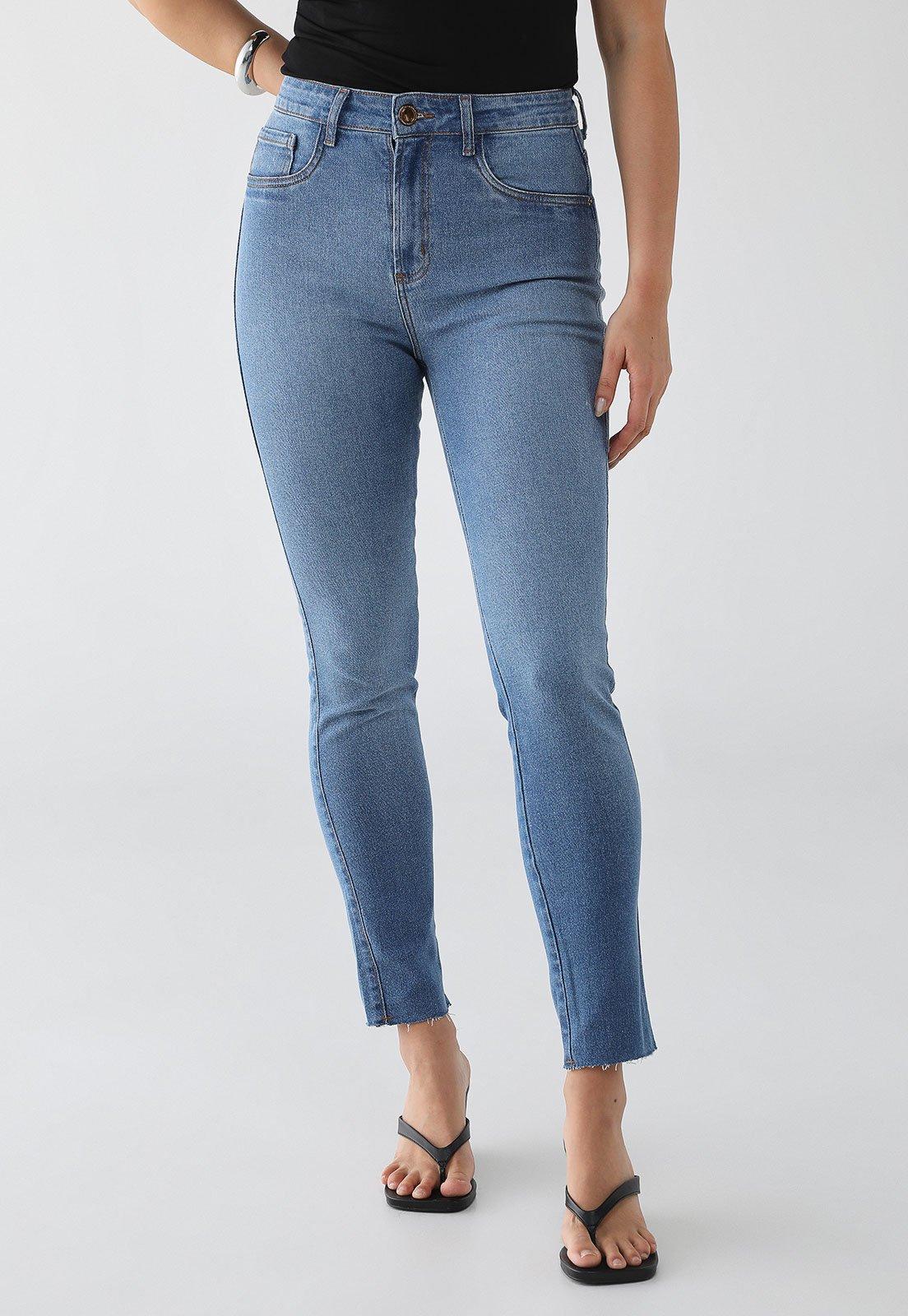 Calça Jeans Feminina Lança Perfume Skinny Héstia Super Alta Azul Claro
