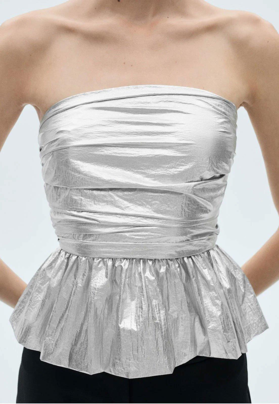Blusa Mango Acinturada Peplum Prata