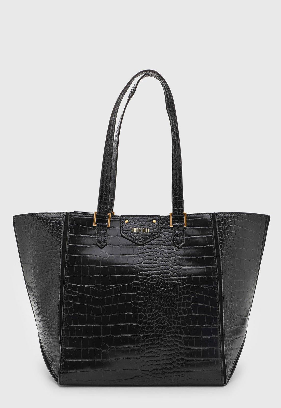 Bolsa Feminina Santa Lolla Grande Textura Croco Preta