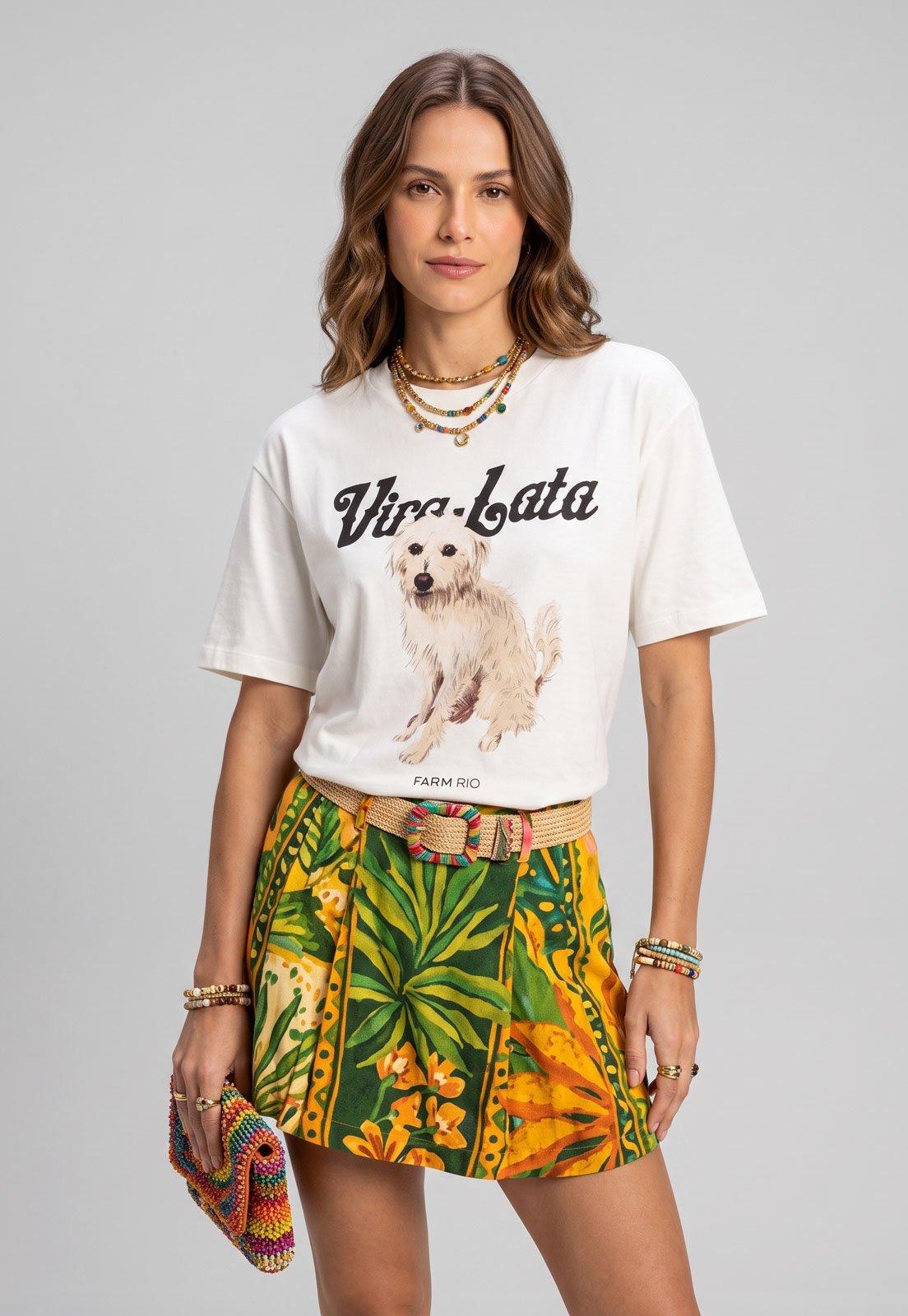 Camiseta Feminina FARM Estampa Vira Lata Branca