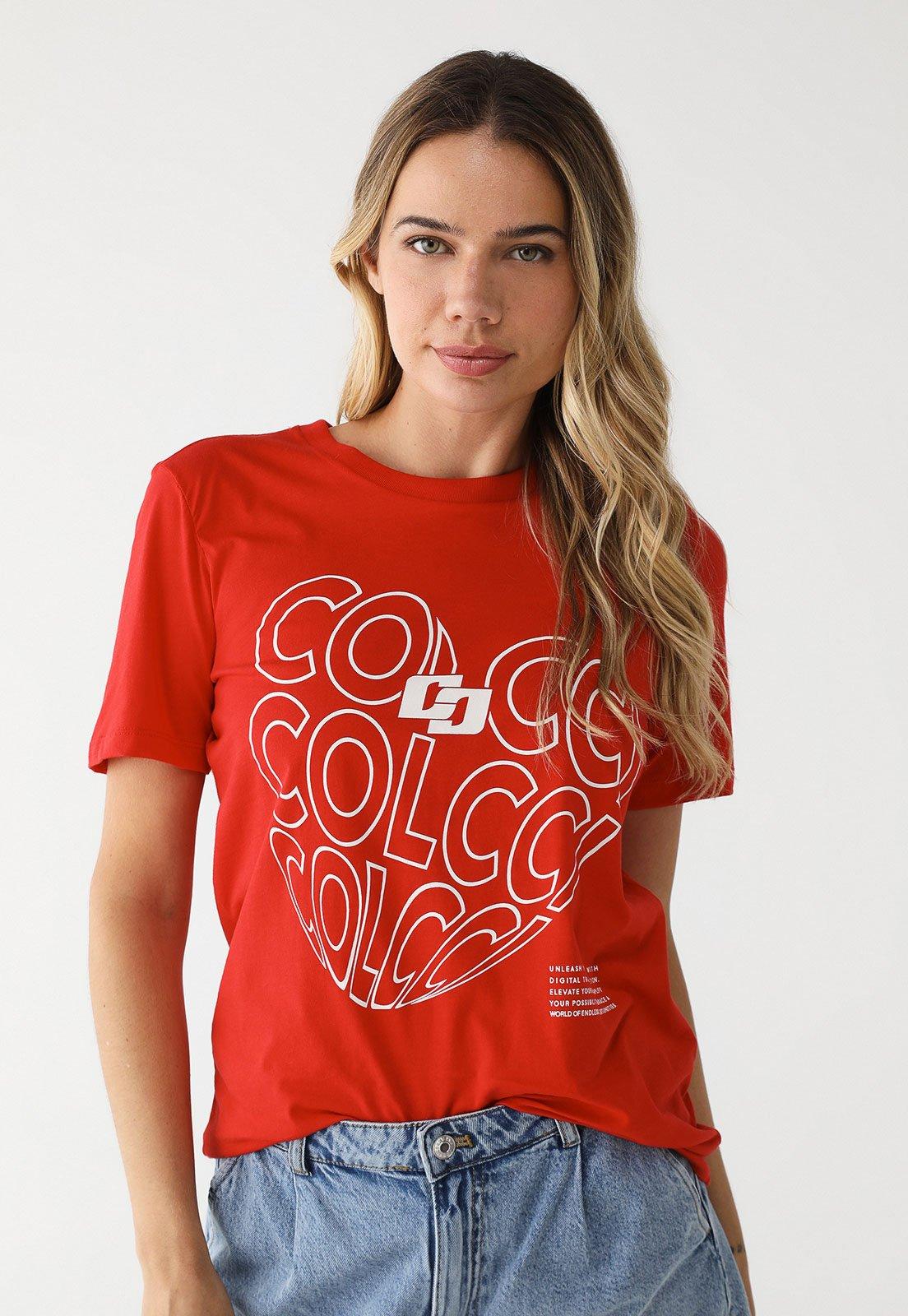 Camiseta Colcci Reta Estampada Vermelha