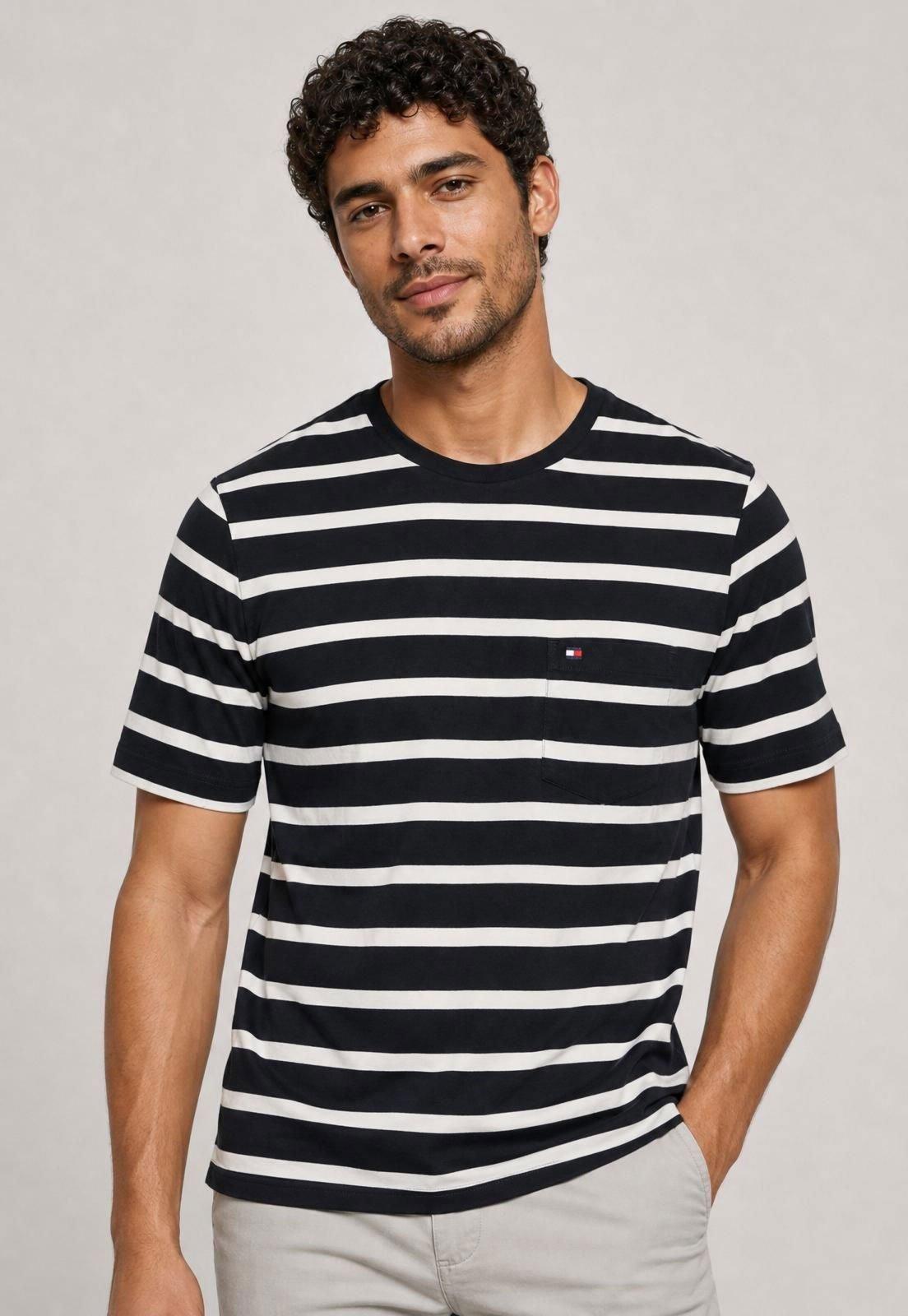 Camiseta Masculina Tommy Hilfiger Listrada Preta