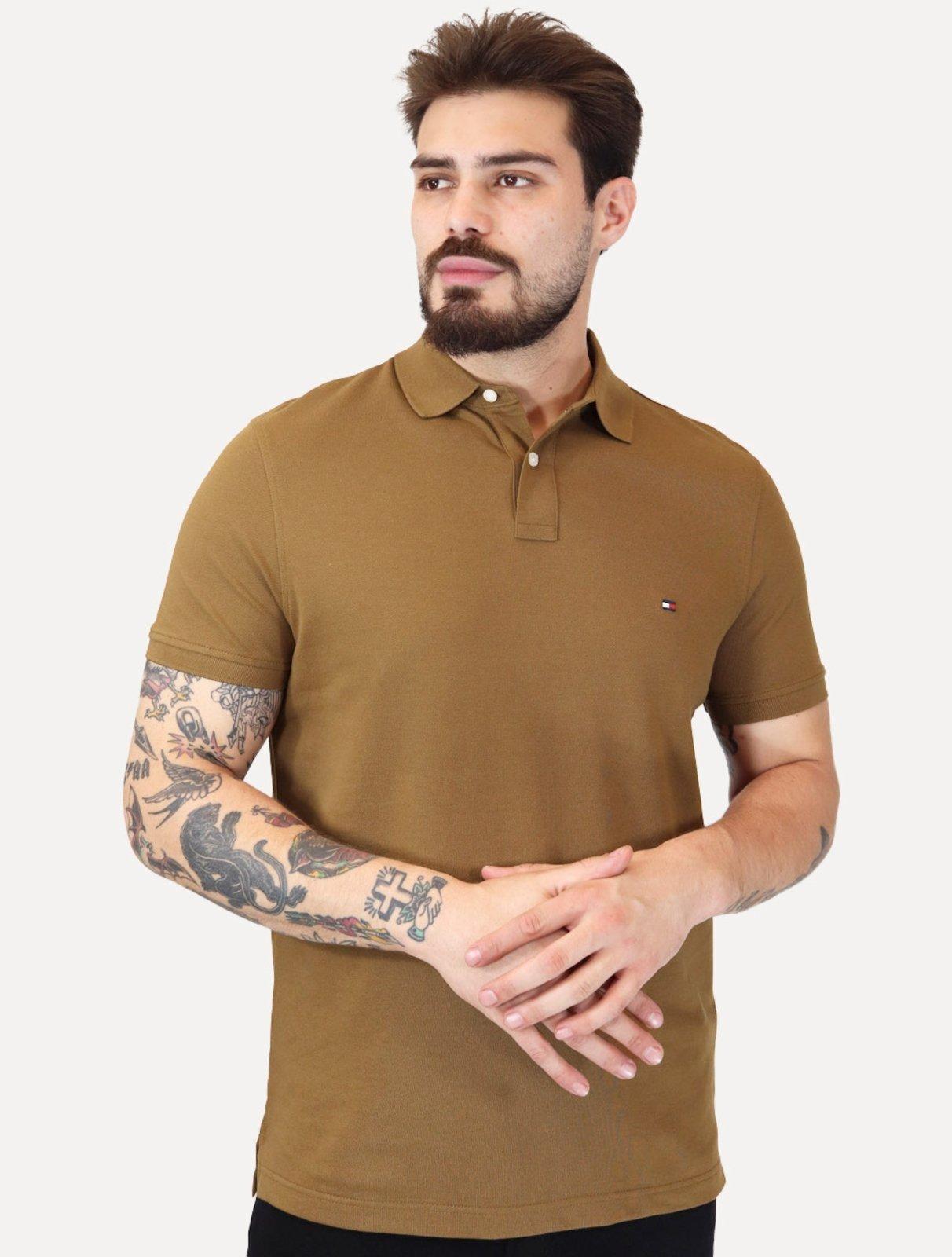 Polo Tommy Hilfiger Masculina Regular Piquet 1985 Marrom Médio