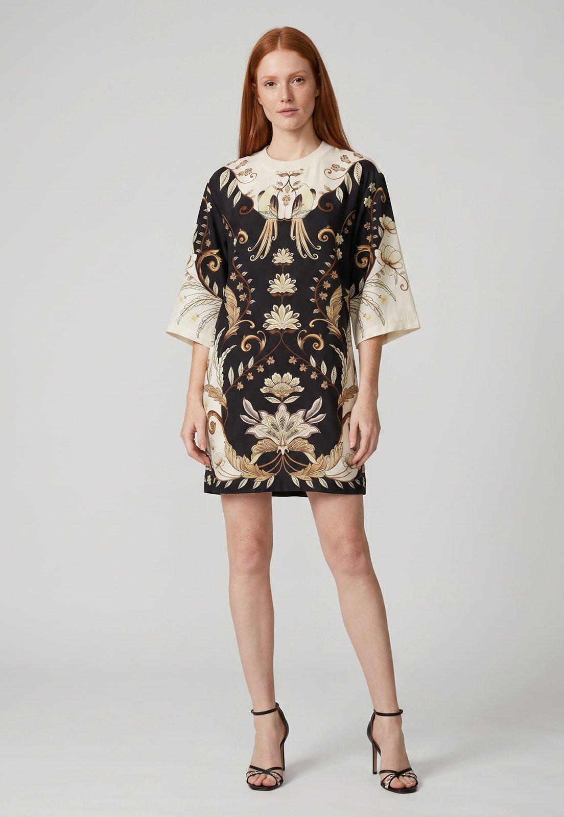 Vestido Feminino FARM Estampa Floral Curto Preto