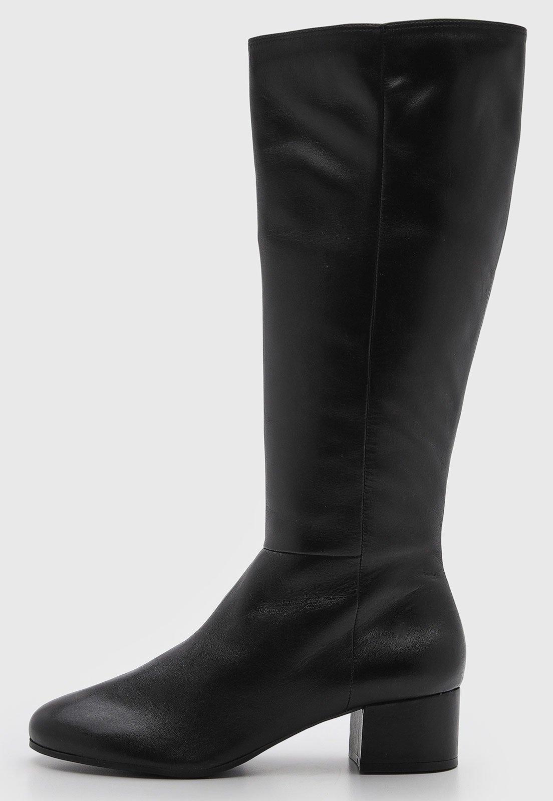 Bota Feminina Arezzo Cano Longo Couro Preta