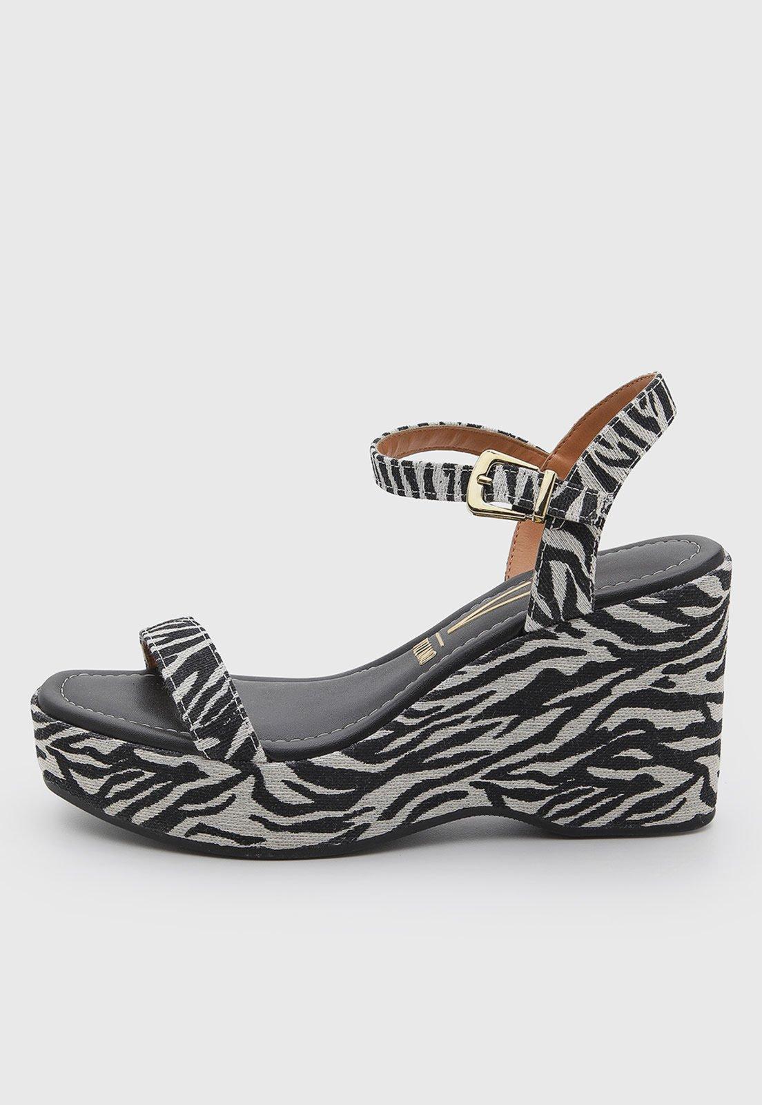 Sandália Feminina Vizzano Plataforma Zebra Animal Print Preta