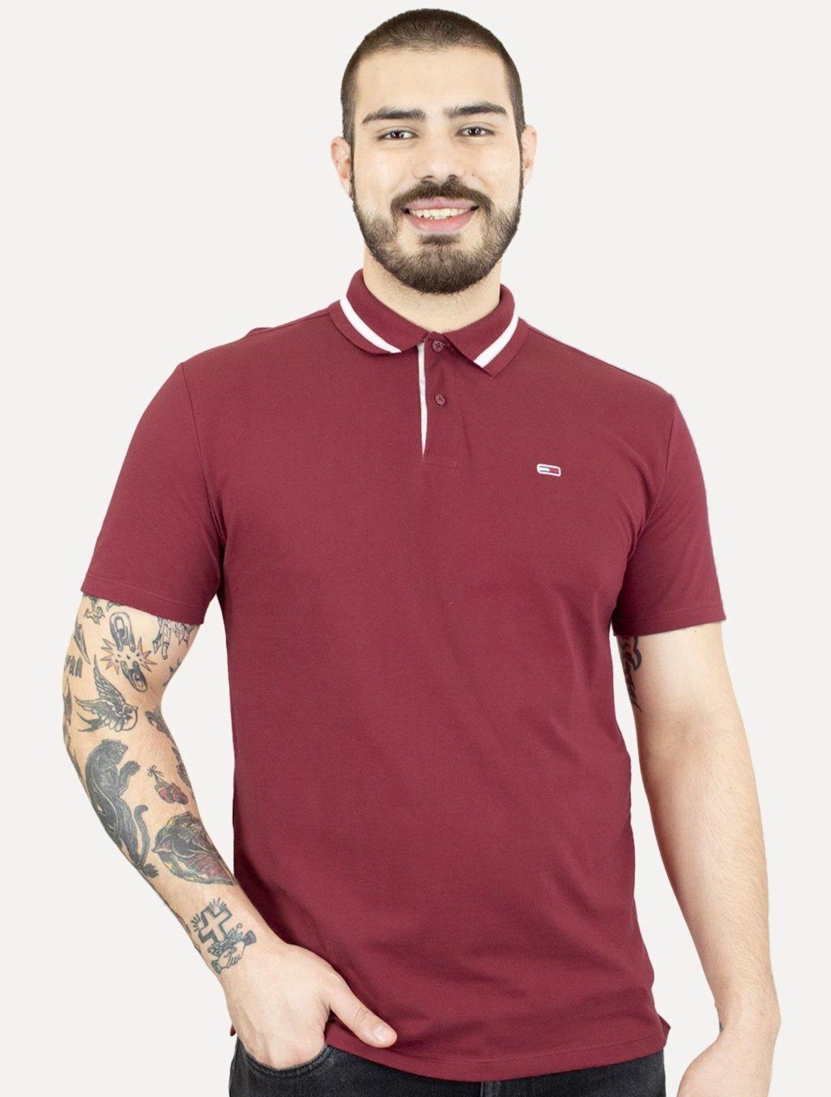 Polo Tommy Jeans Masculina Piquet Neck Branded Bordô
