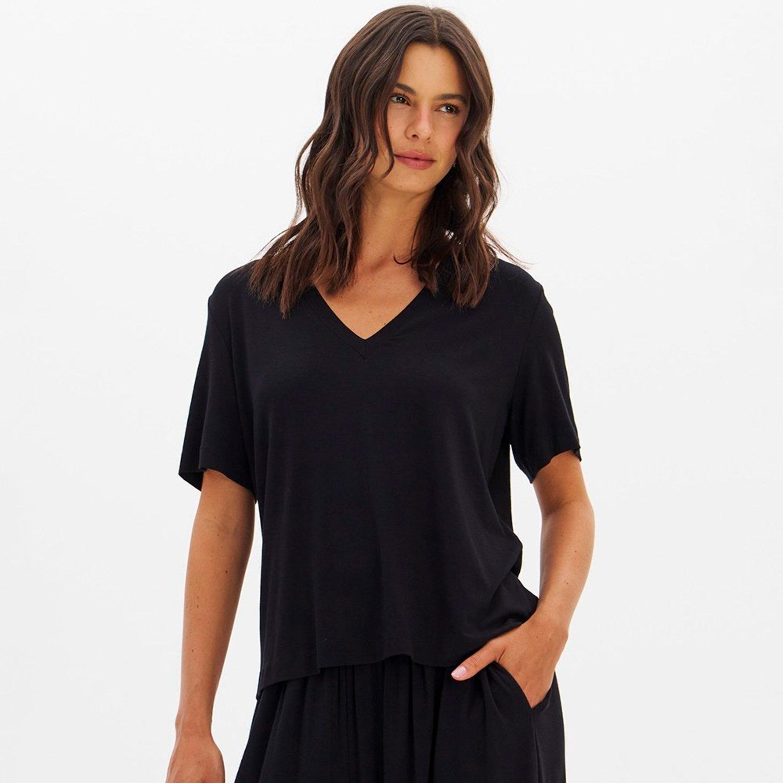 Blusa Lança Perfume Manga Curta Decote V In26 Preto Feminino