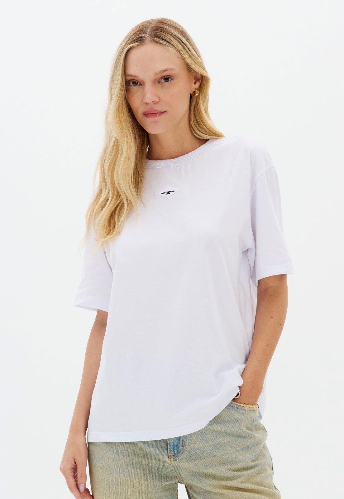Camiseta Feminina Lança Perfume Modelagem Ampla Branca