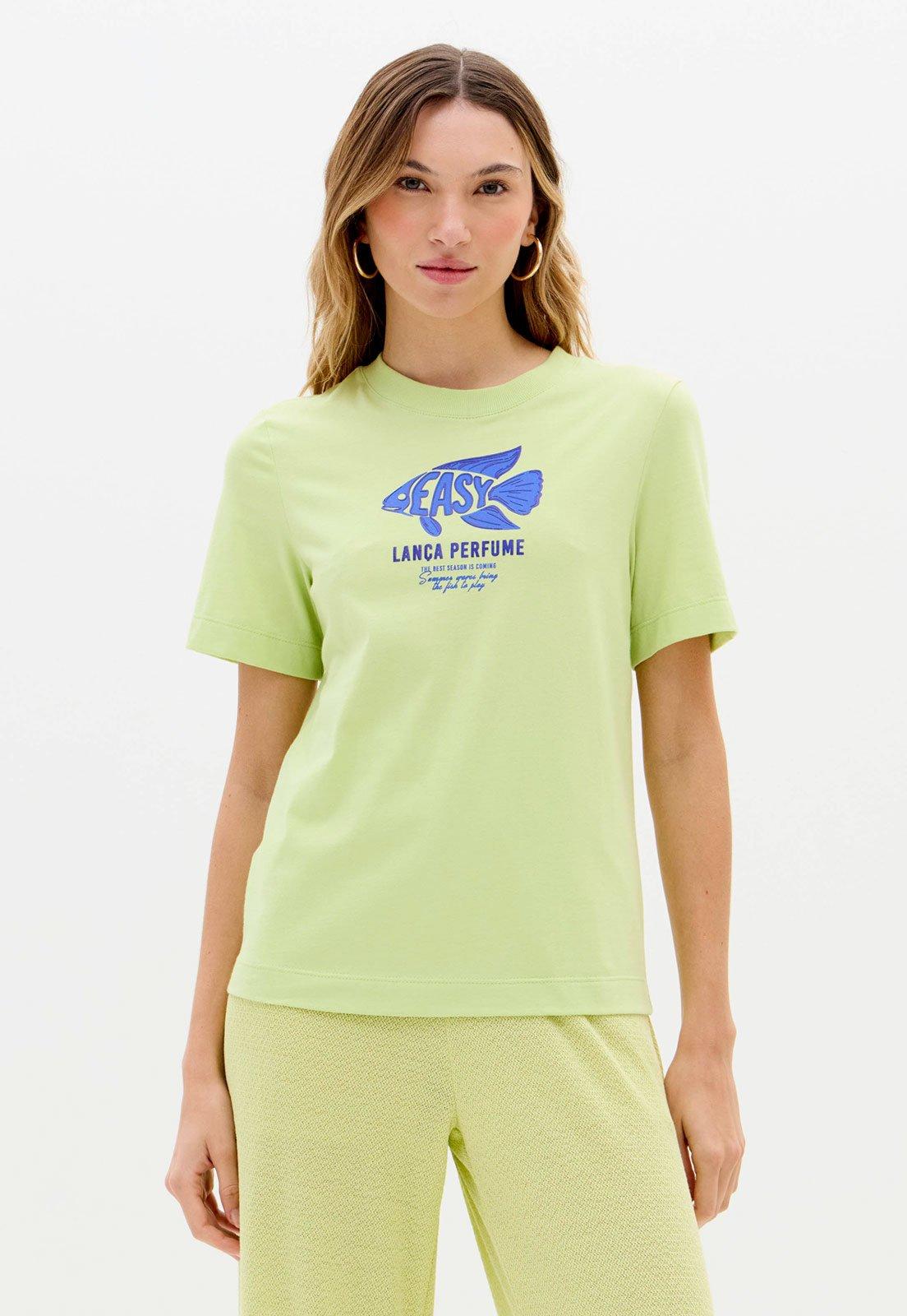 Camiseta Feminina Lança Perfume Estampa Easy Verde Claro