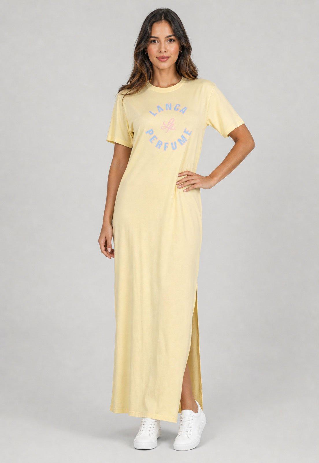 Vestido Feminino Lança Perfume Longo Logo Amarelo