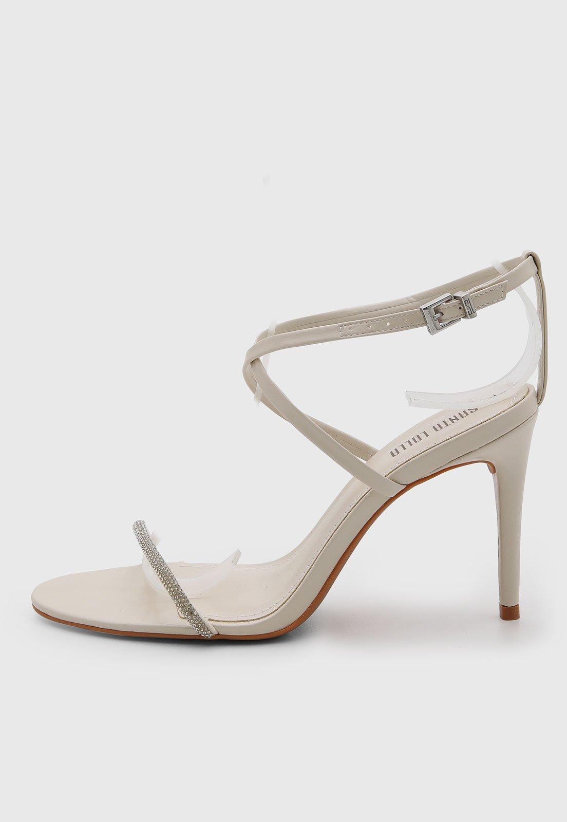 Sandália Feminina Santa Lolla Salto Alto Strass Branca