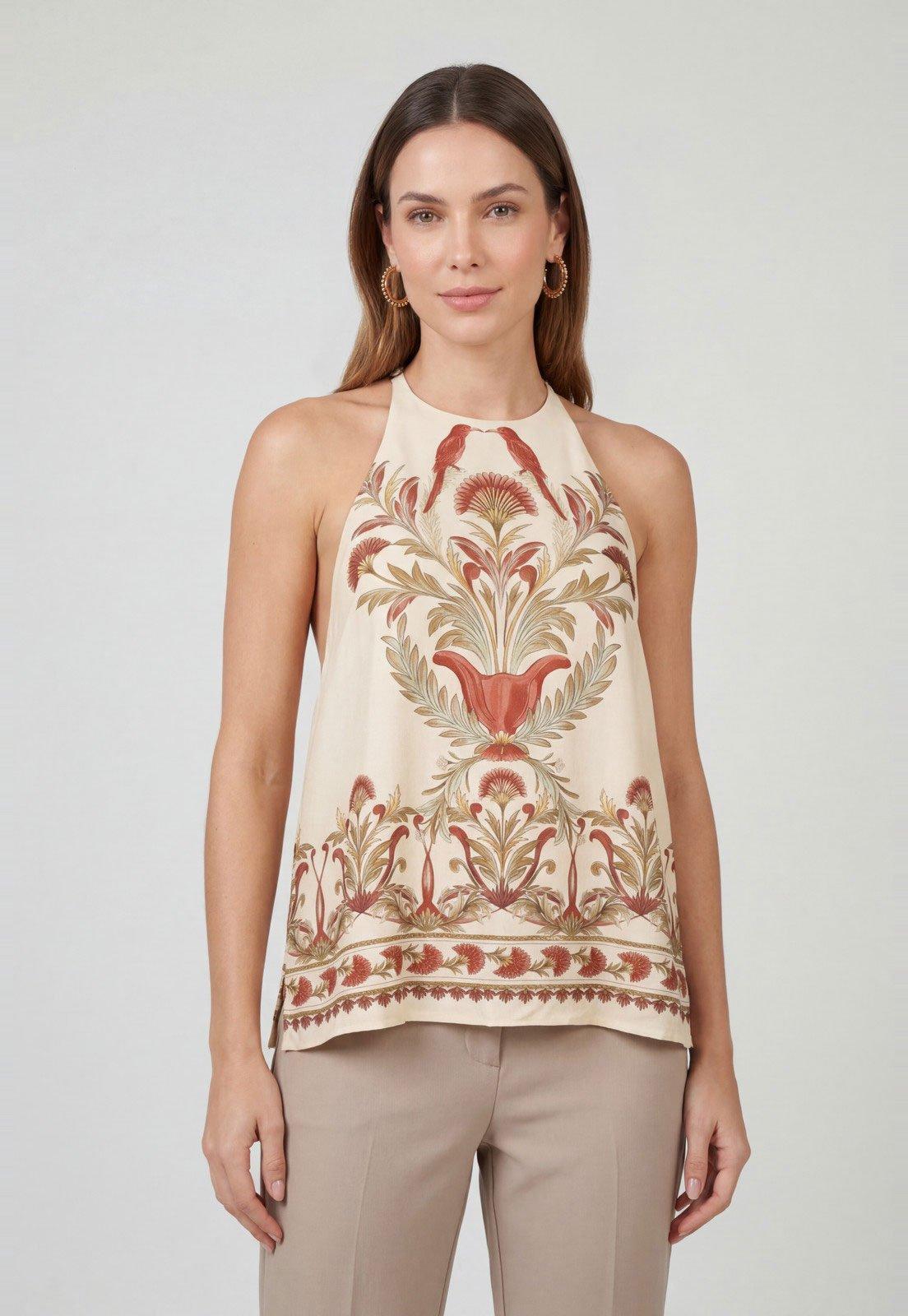 Regata Feminina FARM Estampa Floral Bege