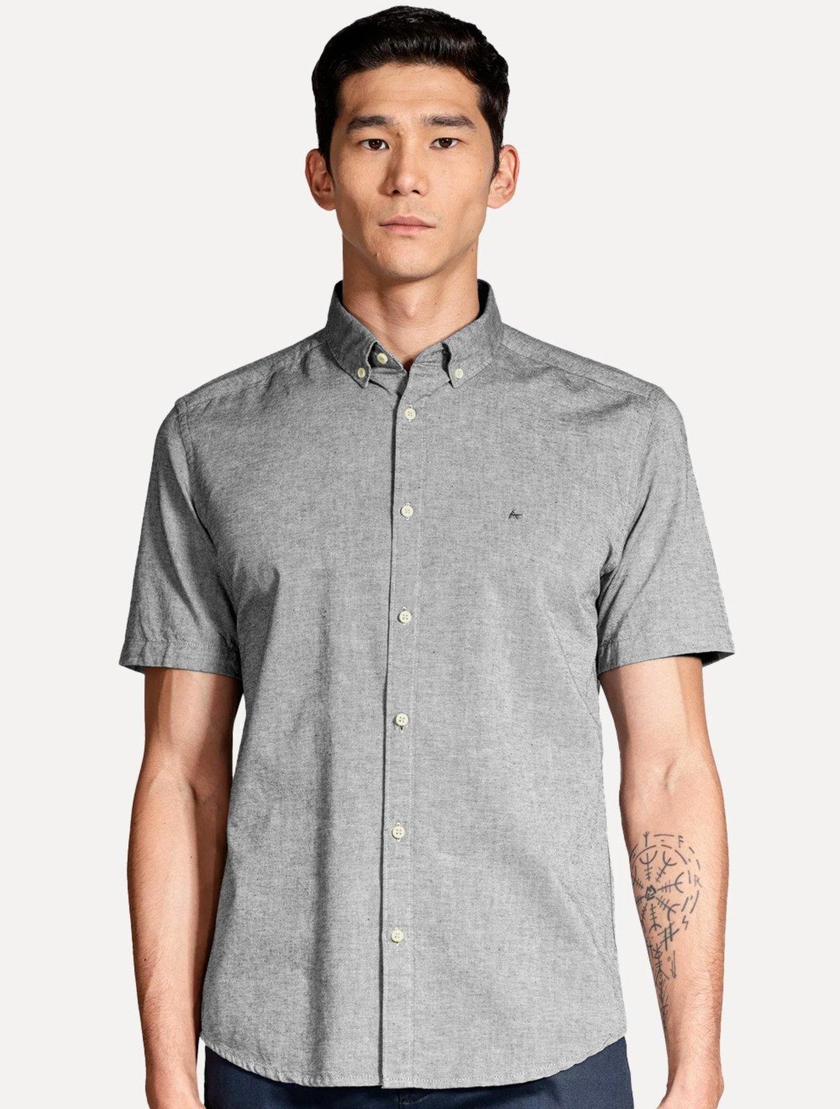 Camisa Aramis Masculina Manga Curta Slim Oxford Planalto Cinza Escuro