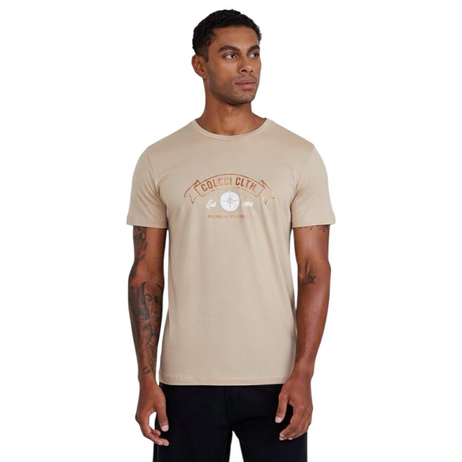 Camiseta Slim Com Detalhe Bordado Colcci Bege Taupe