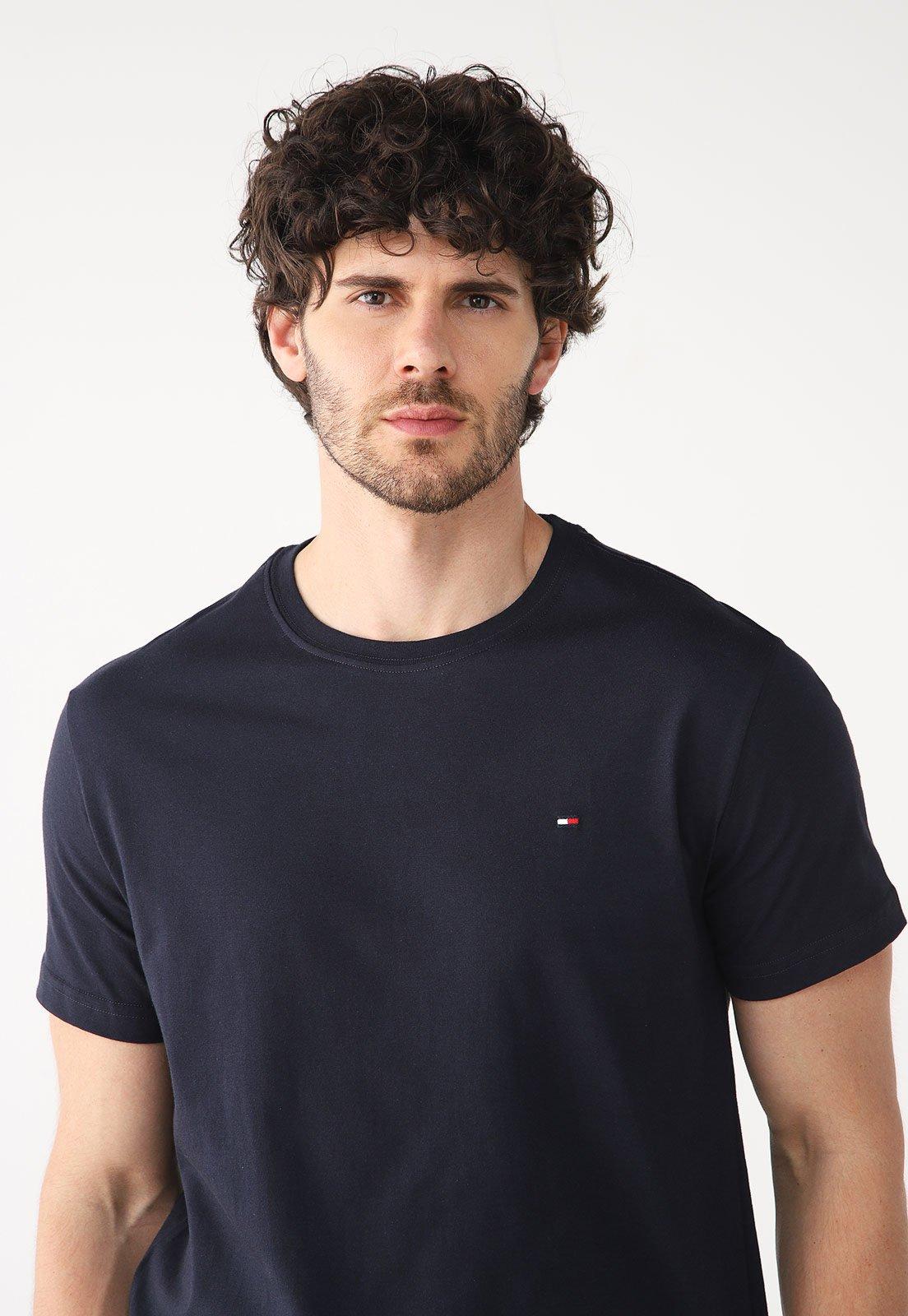 Camiseta Tommy Hilfiger Reta Logo Azul-Marinho