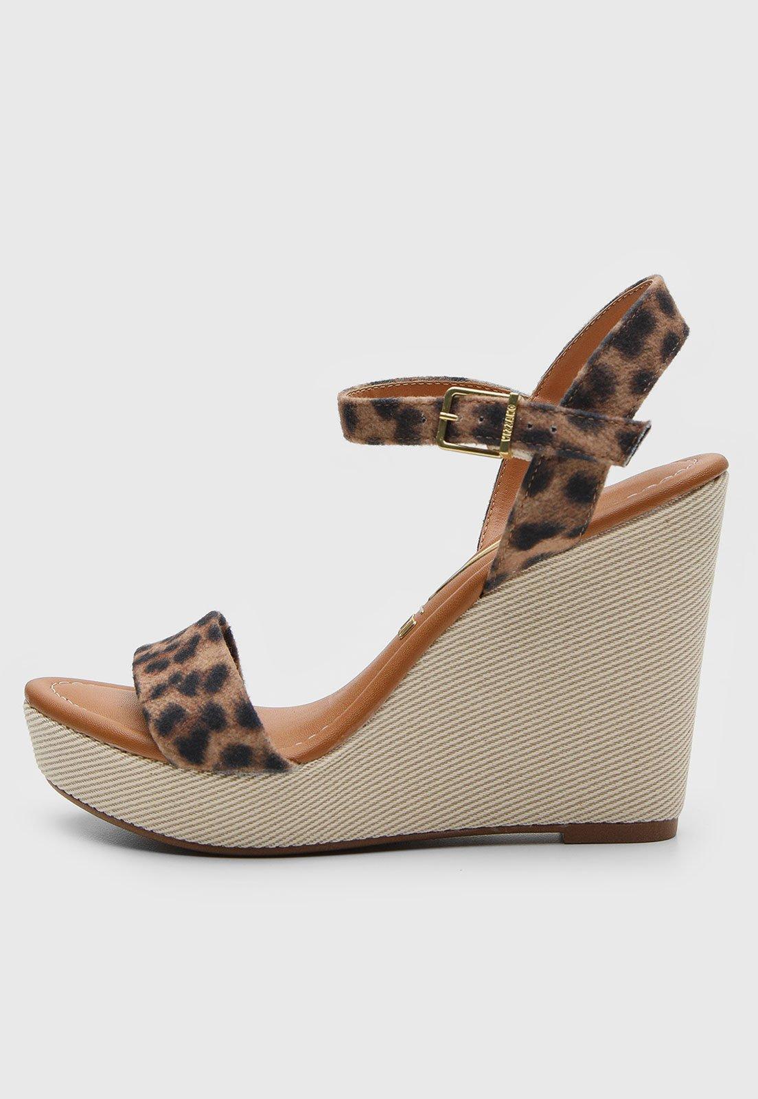 Sandália Feminina Vizzano Salto Anabela Animal Print Caramelo