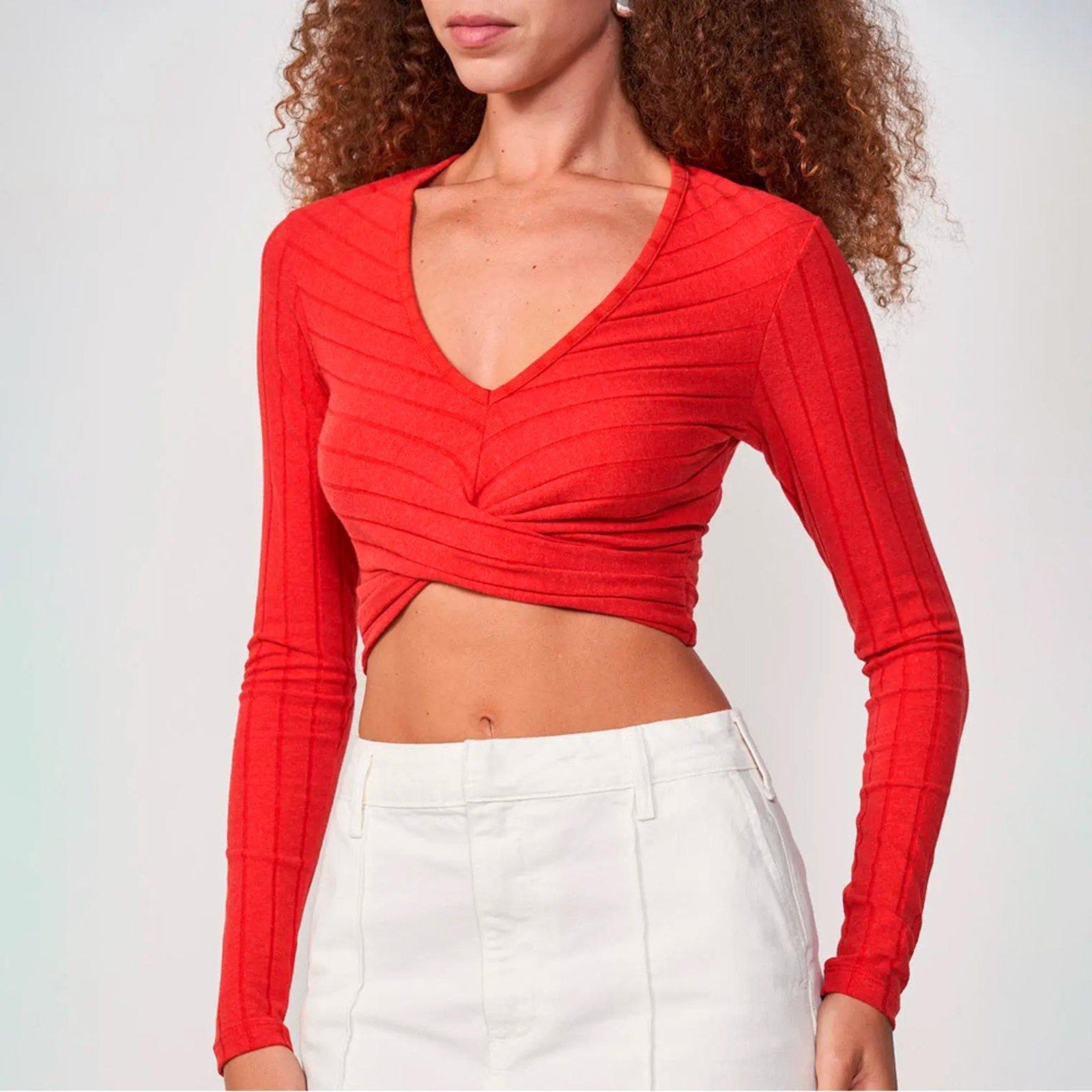 Blusa Cropped Colcci Canelada In25 Vermelho Feminino