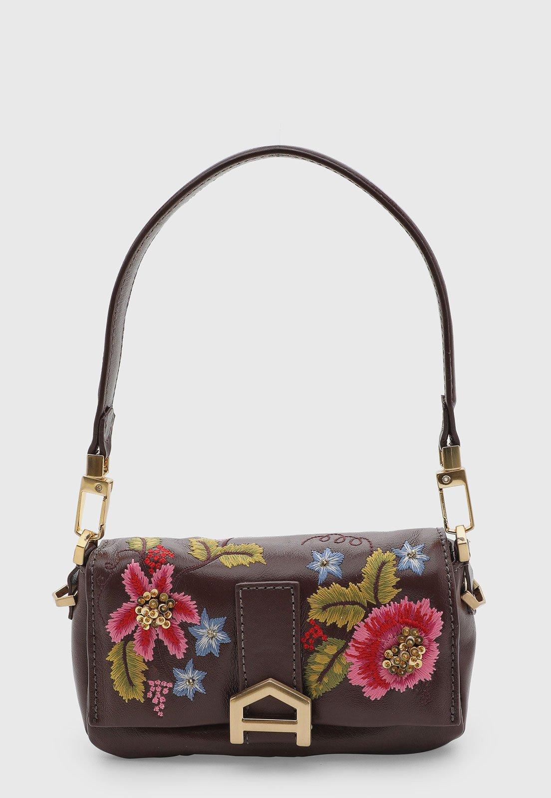 Bolsa Feminina Arezzo Bordado Floral Marrom