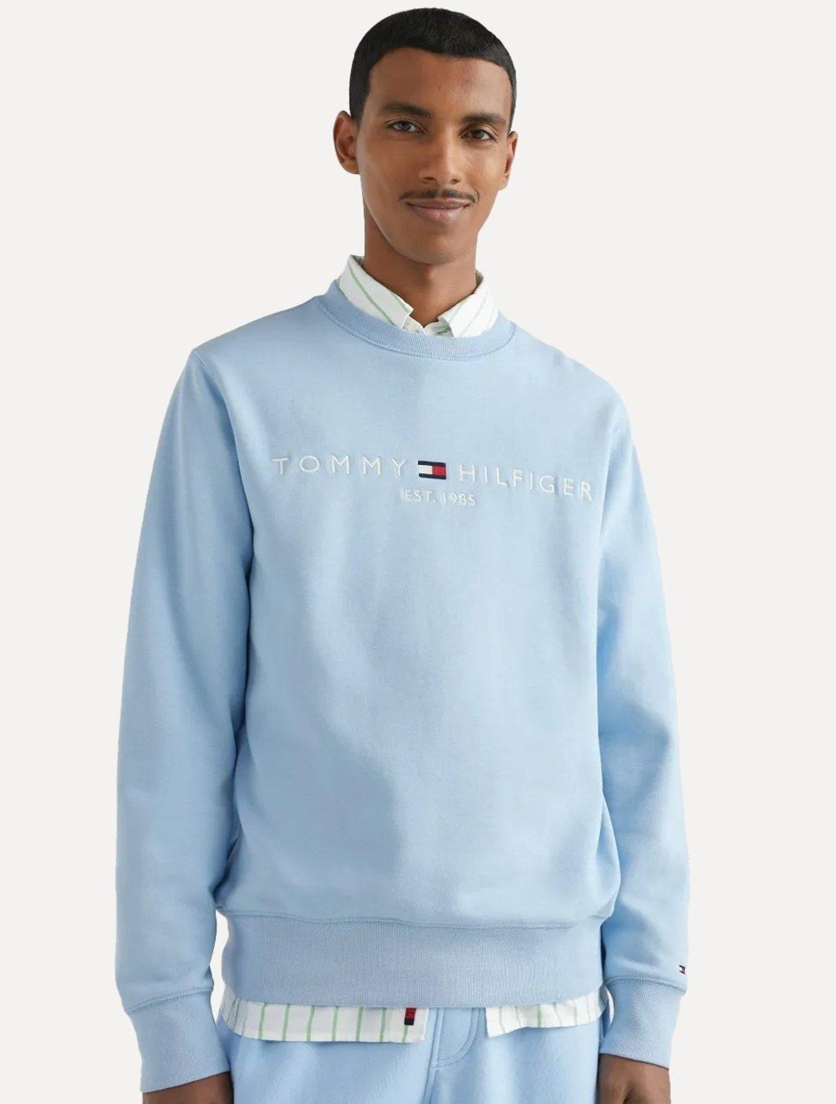 Moletom Tommy Hilfiger Masculino Fleece Logo Crewneck Azul Claro