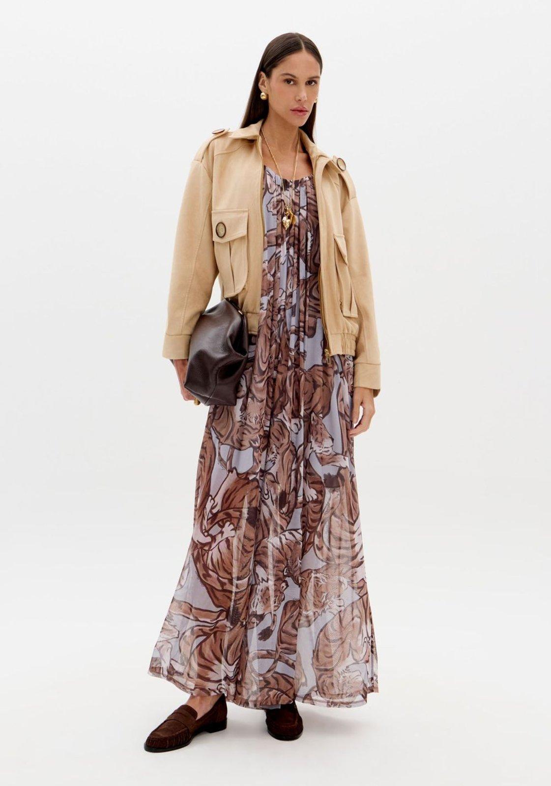 Vestido Longo De Alças Estampado Lança Perfume