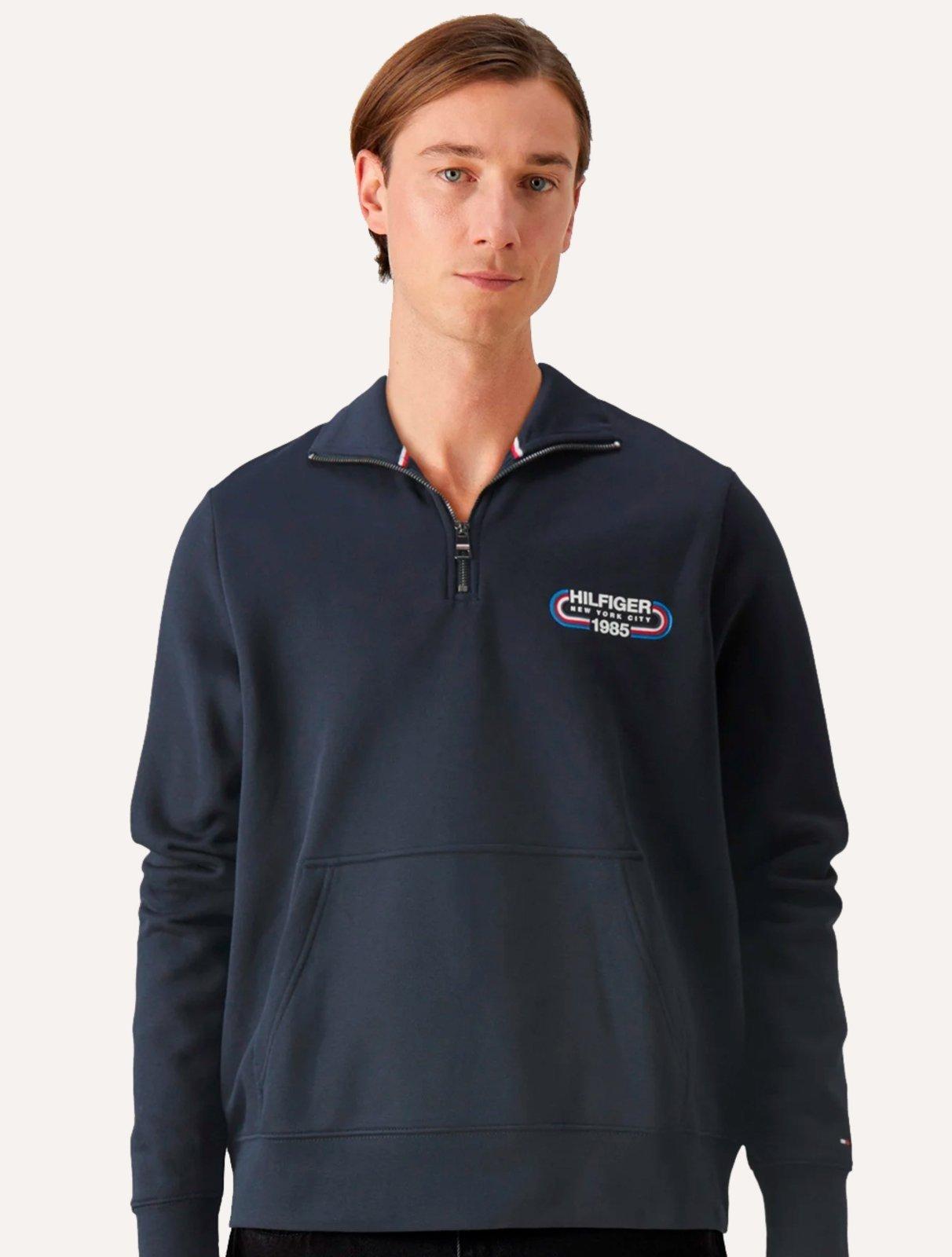 Moletom Tommy Hilfiger Masculino Track Graphic Half Zip Azul Marinho