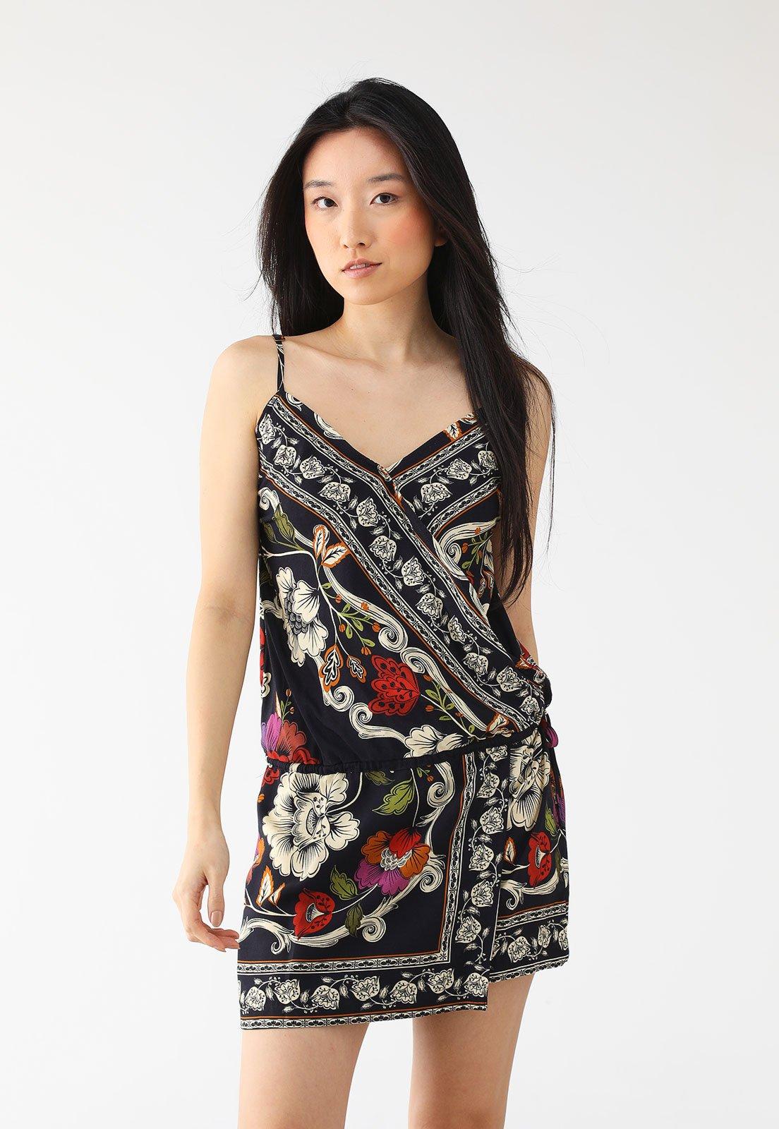 Vestido FARM Curto Flor de Fita Preto