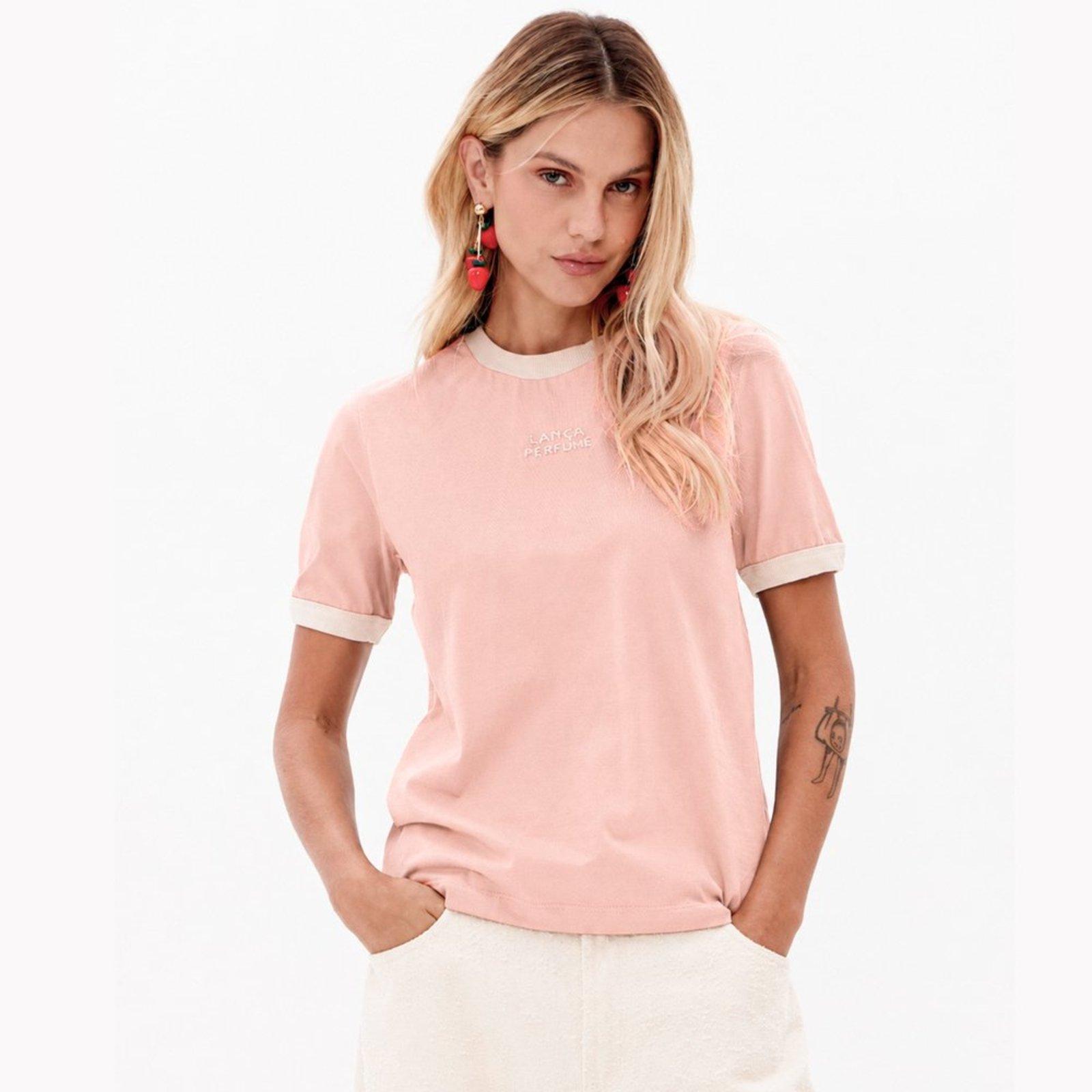 Camiseta Babylook Lança Perfume Bordado Pr27 Rosa Feminino