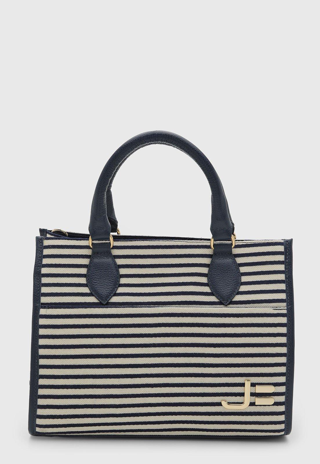 Bolsa Feminina Jorge Bischoff Listrada Azul Marinho/Off-White