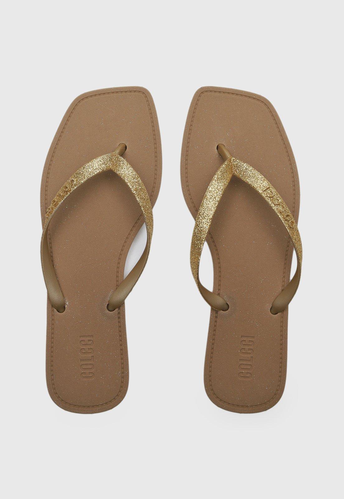 Chinelo Colcci de Dedo Tira Glitter Dourado
