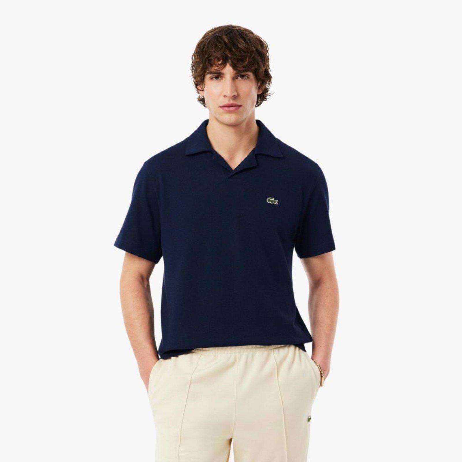 Camisa Polo Classic Fit em Algodão e Linho Azul