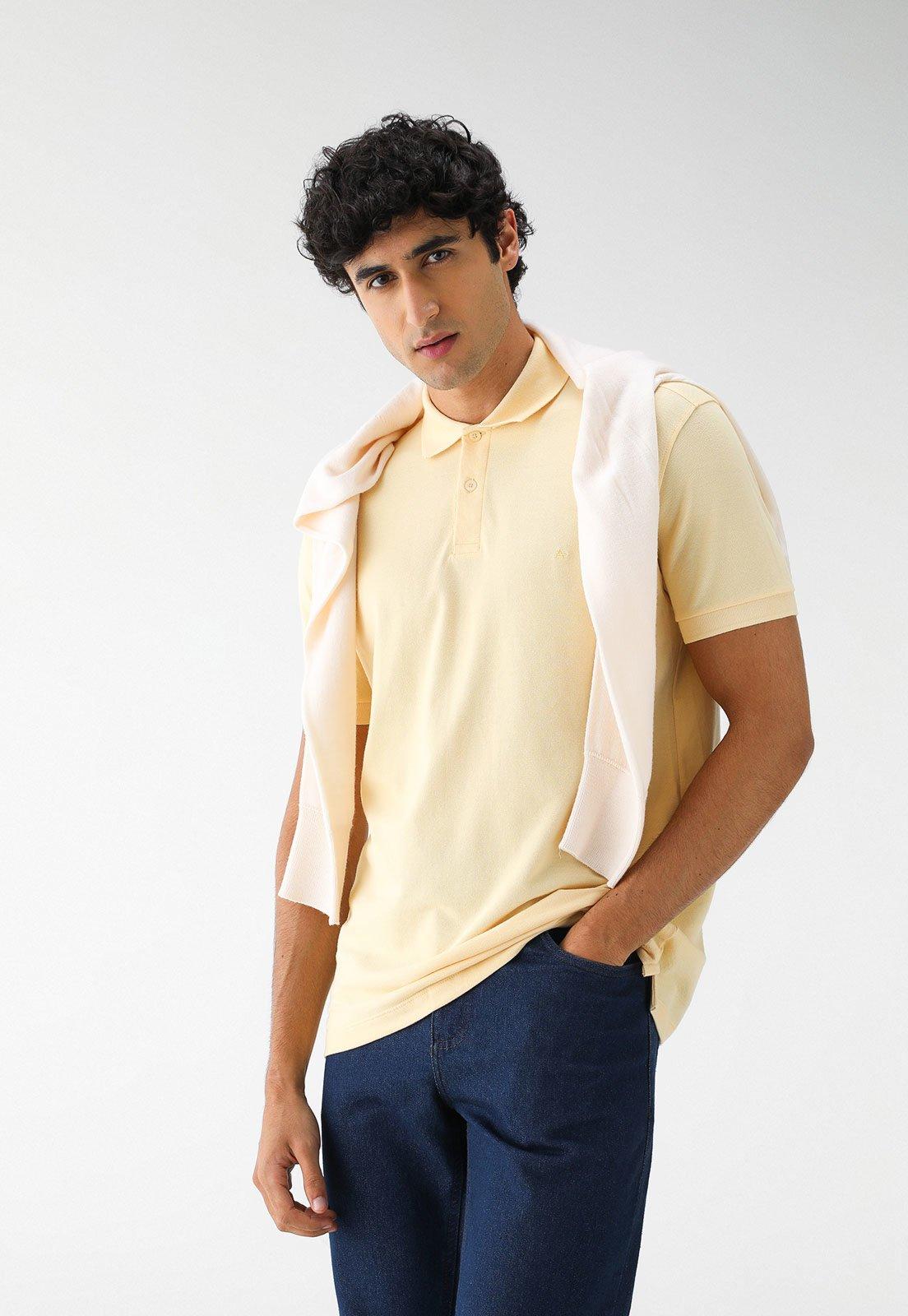 Camisa Polo Aramis Reta Logo Bordado Amarela