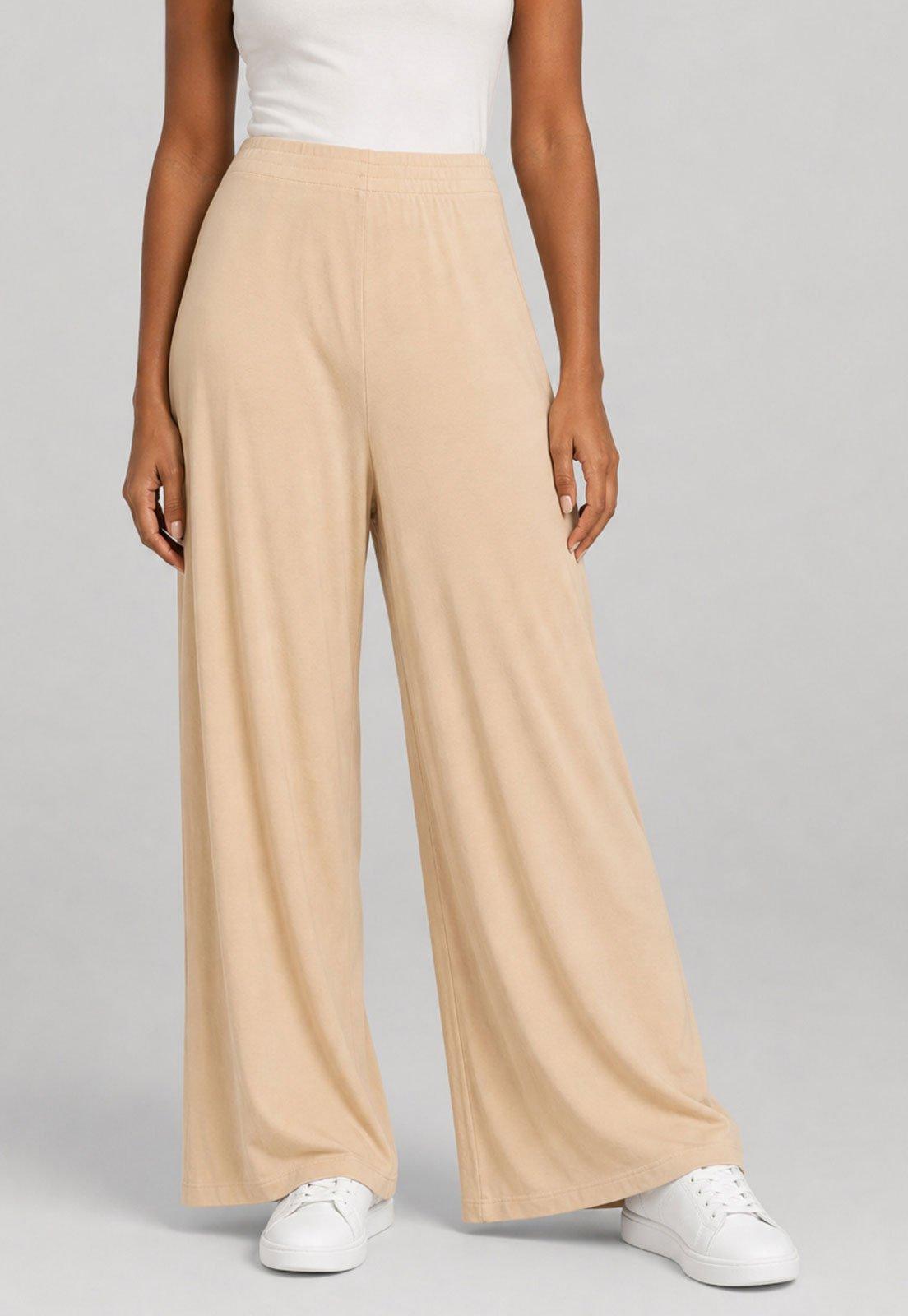 Calça Feminina Lança Perfume Pantalona Lisa Bege