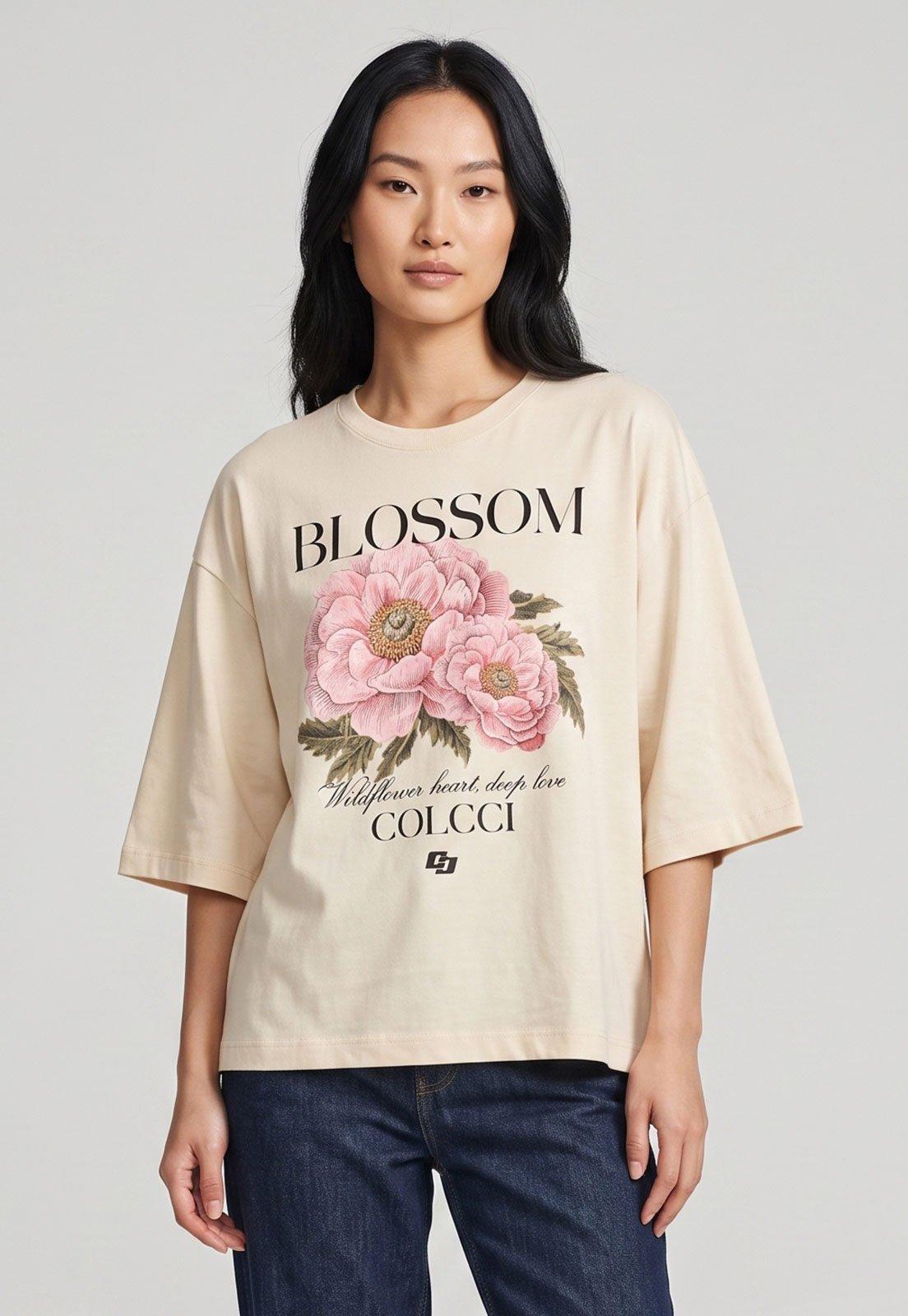 Camiseta Feminina Colcci Blossom Off White