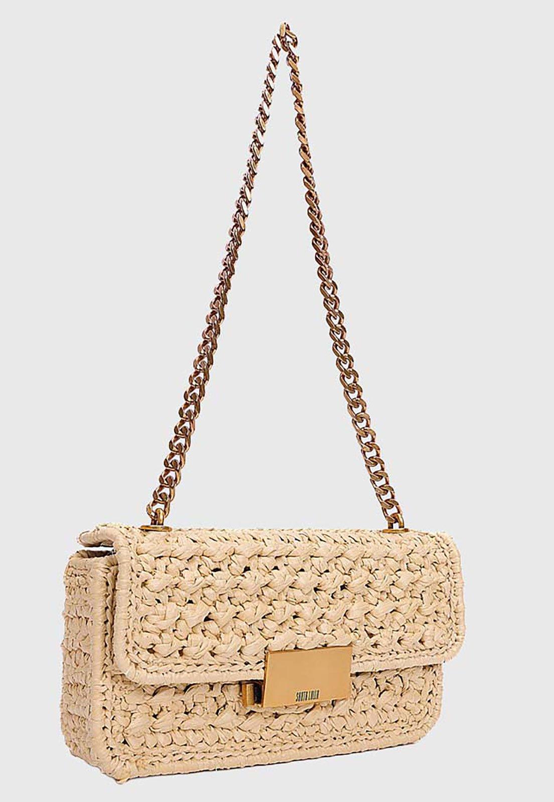 Bolsa Feminina Santa Lolla Trançada Alça Corrente Bege