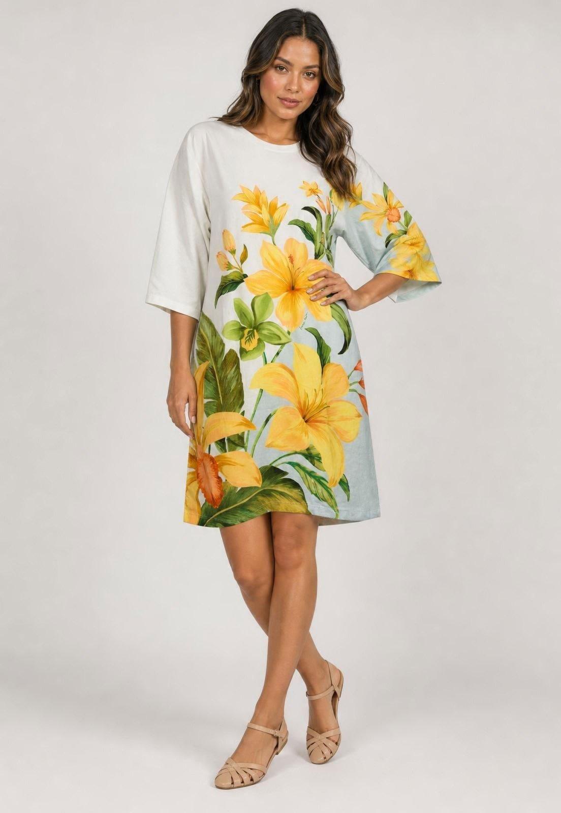 Vestido Feminino Curto FARM Estampado Floral Branco