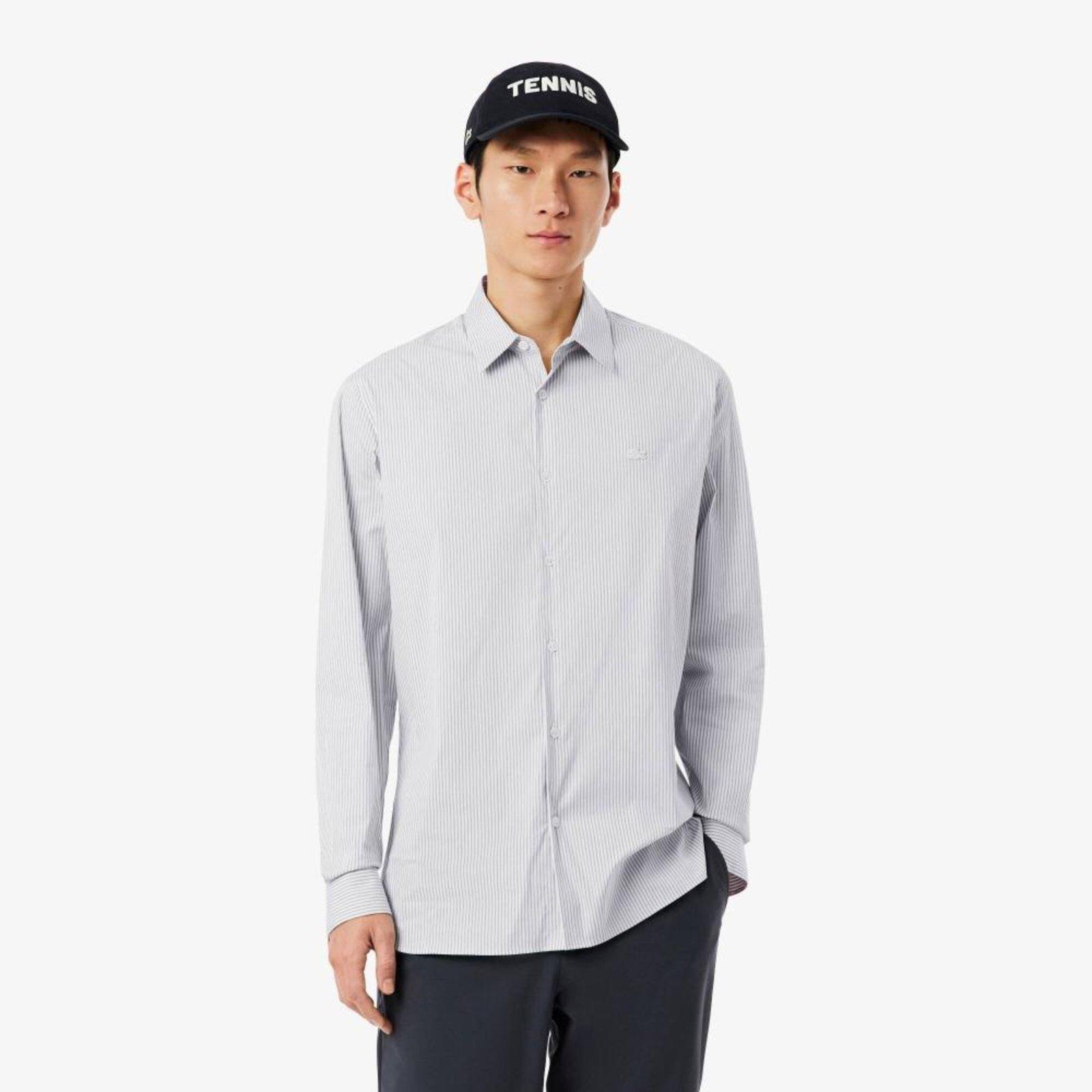Camisa de Popeline Stretch Listrada com Modelagem Ajustada Branco