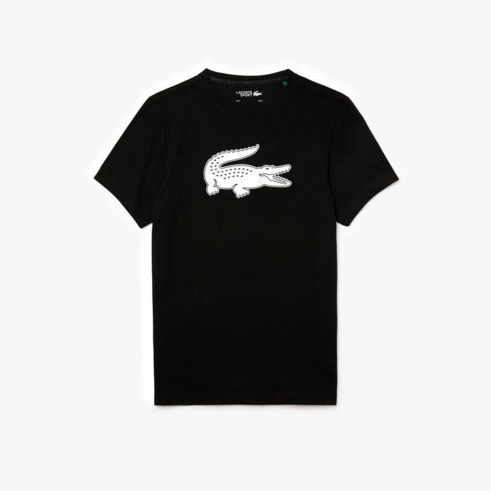 Camiseta masculina Lacoste SPORT em jérsei respirável com estampa 3D - Preto / Branco Preto