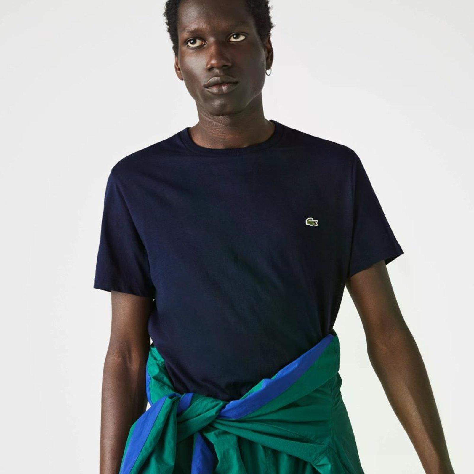 Camiseta Lacoste em Jérsei com Gola Redonda Masculino Azul