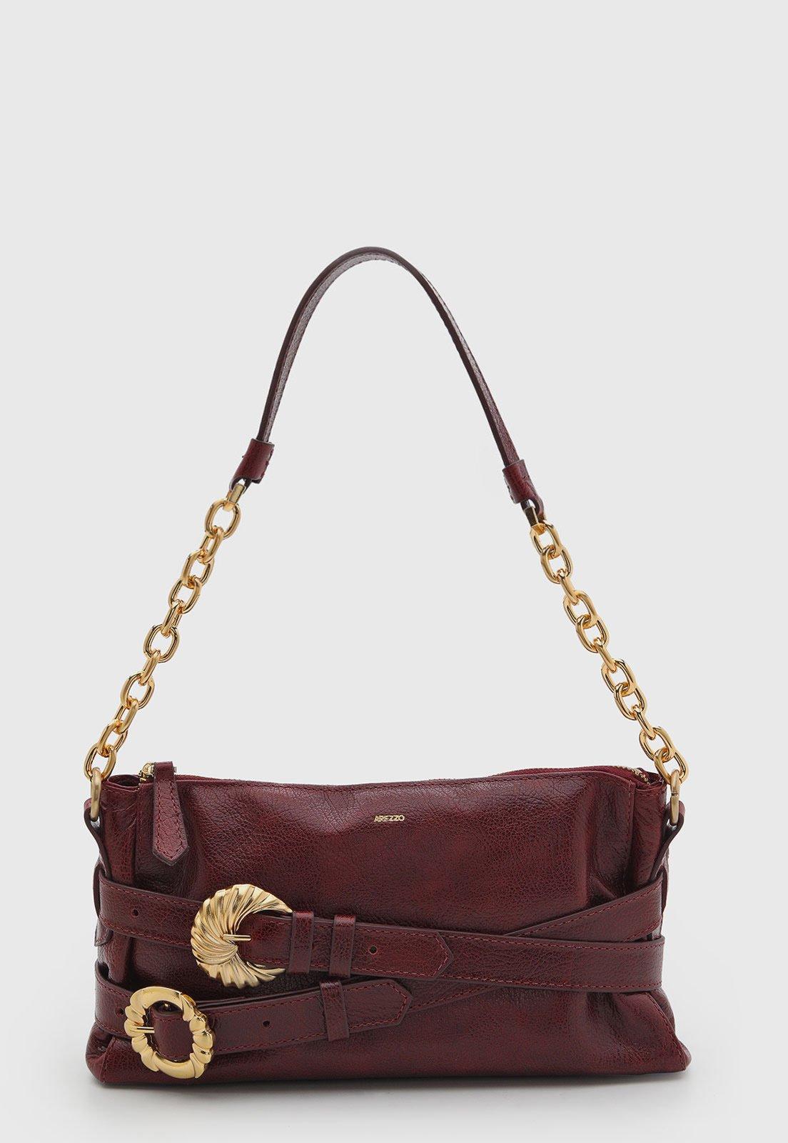 Bolsa Arezzo Couro Alça Corrente Burgundy