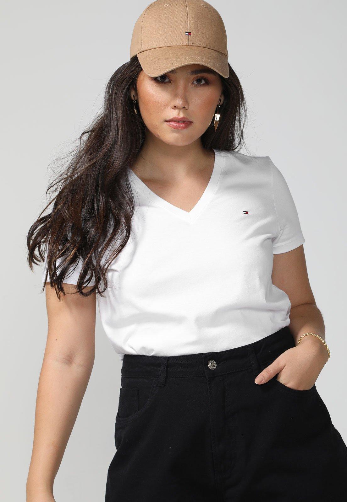 Camiseta Tommy Hilfiger Logo Bordado Branca
