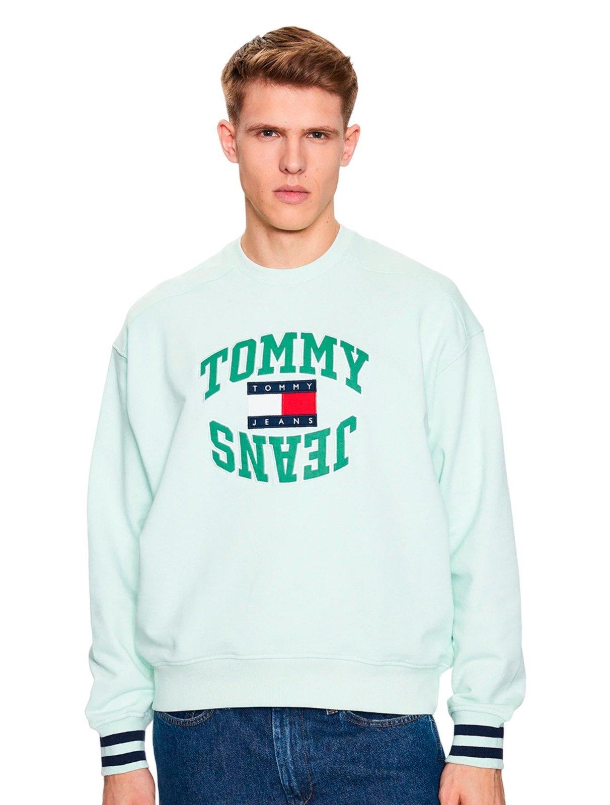 Moletom Tommy Jeans Masculino Crewneck Boxy Arched Logo Verde Claro