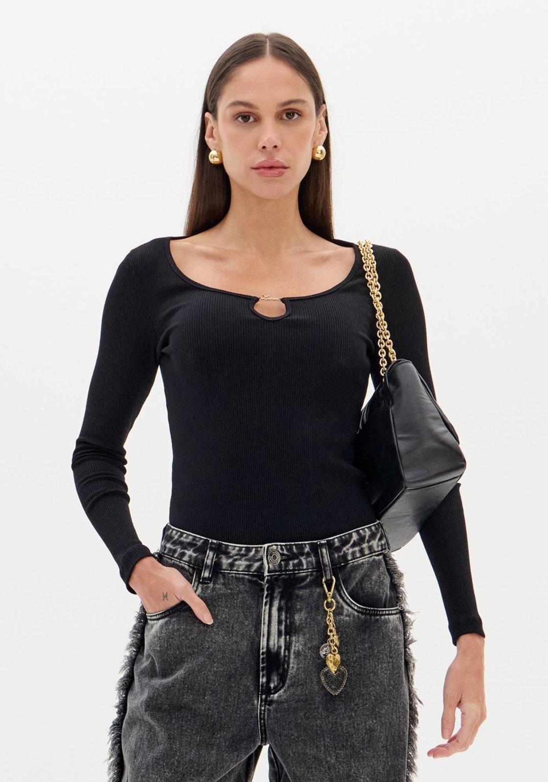 Blusa Canelada Com Manga Longa Lança Perfume