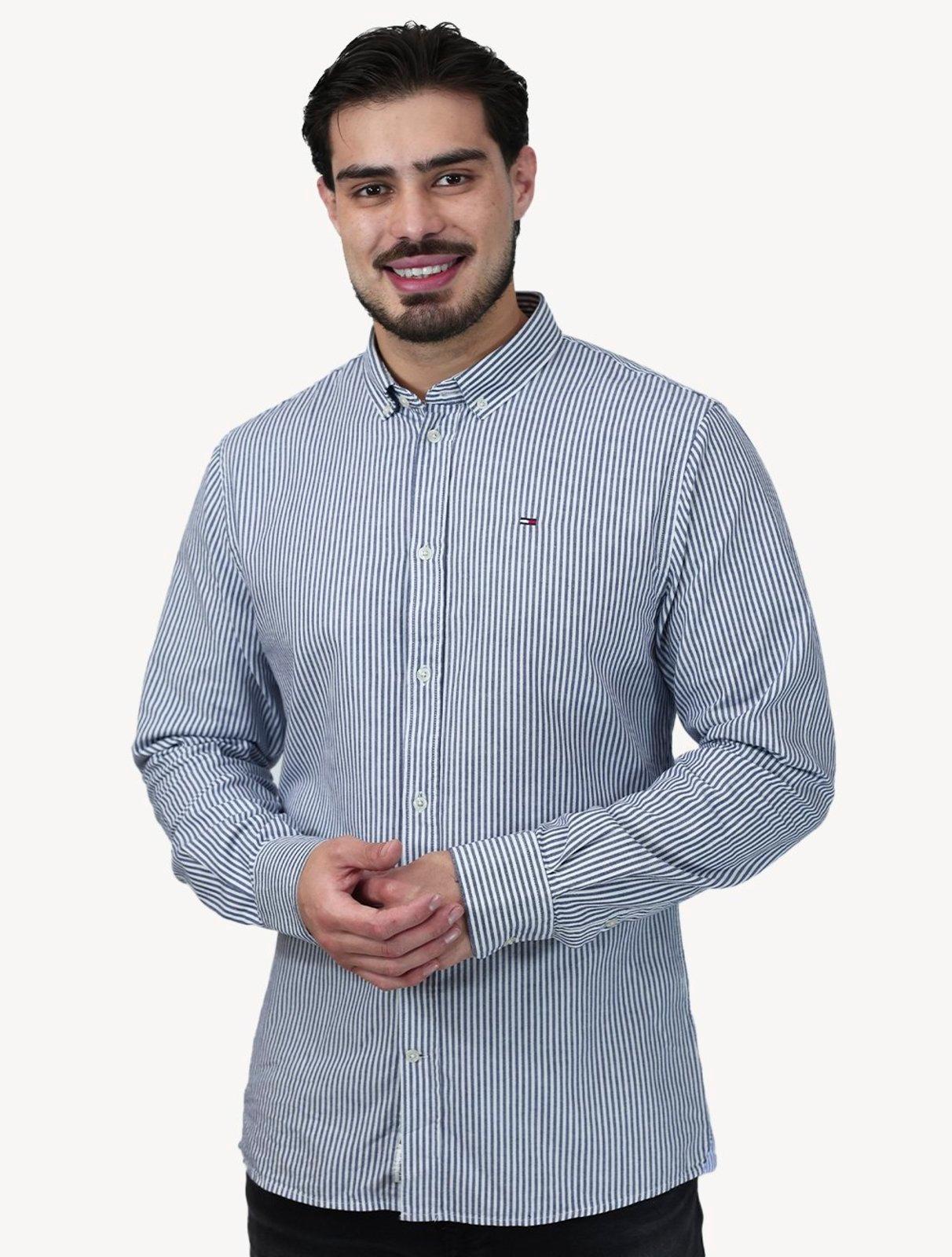 Camisa Tommy Jeans Masculina Slim Striped Oxford Azul Marinho