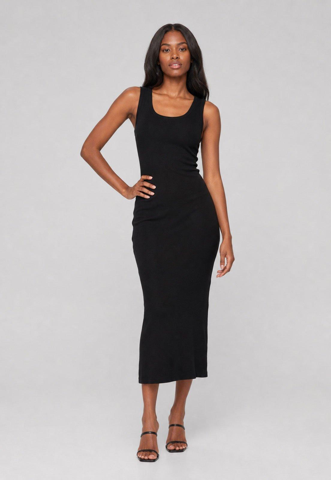 Vestido Feminino Lança Perfume Midi Alças Finas Preto